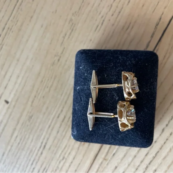 Diamond Essence 14k solid cufflinks simulated Diamond solitaire - Picture 8 of 12